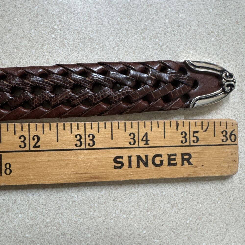 Fossil Brown Silver Buckle Braided Western Americana M‎ Classic Belt - Picture 4 of 4